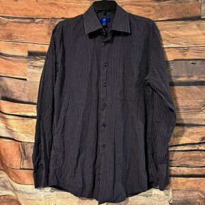 Egara Dress Shirt Mens 16 34/35 Purple Grey Pinstripe Long Sleeve Button Up